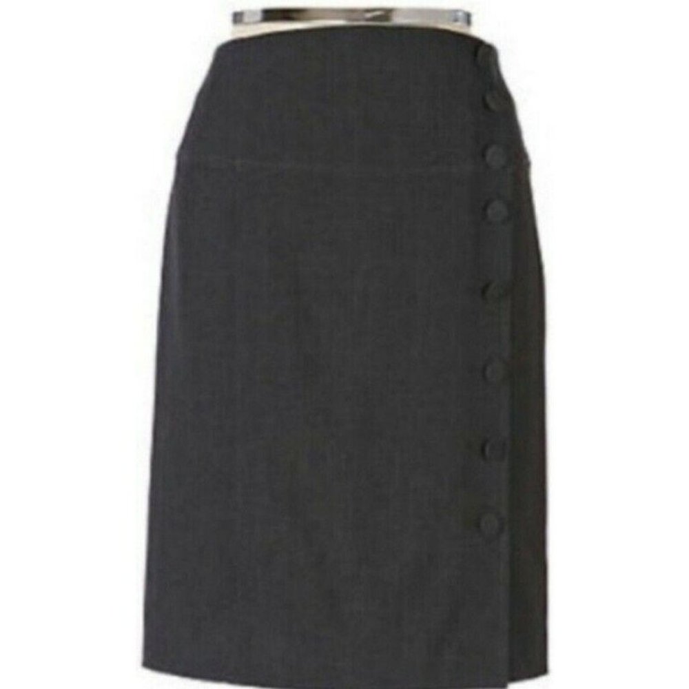 Anthropologie Elevenses Button Pencil Skirt Gray rockabilly pinup sexy wiggle 2